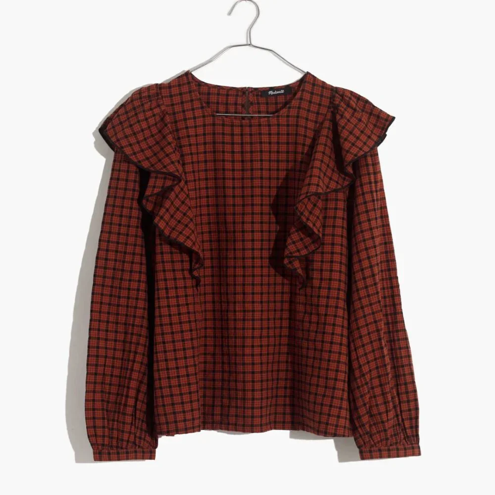 Madewell Ruffle-Front Top in Plaid - Picture 4 of 7